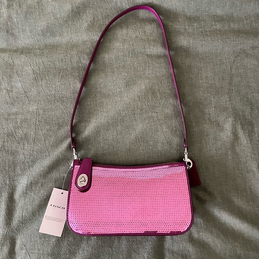 Coach Penn Magenta Sequin Bag with Silver Hardware